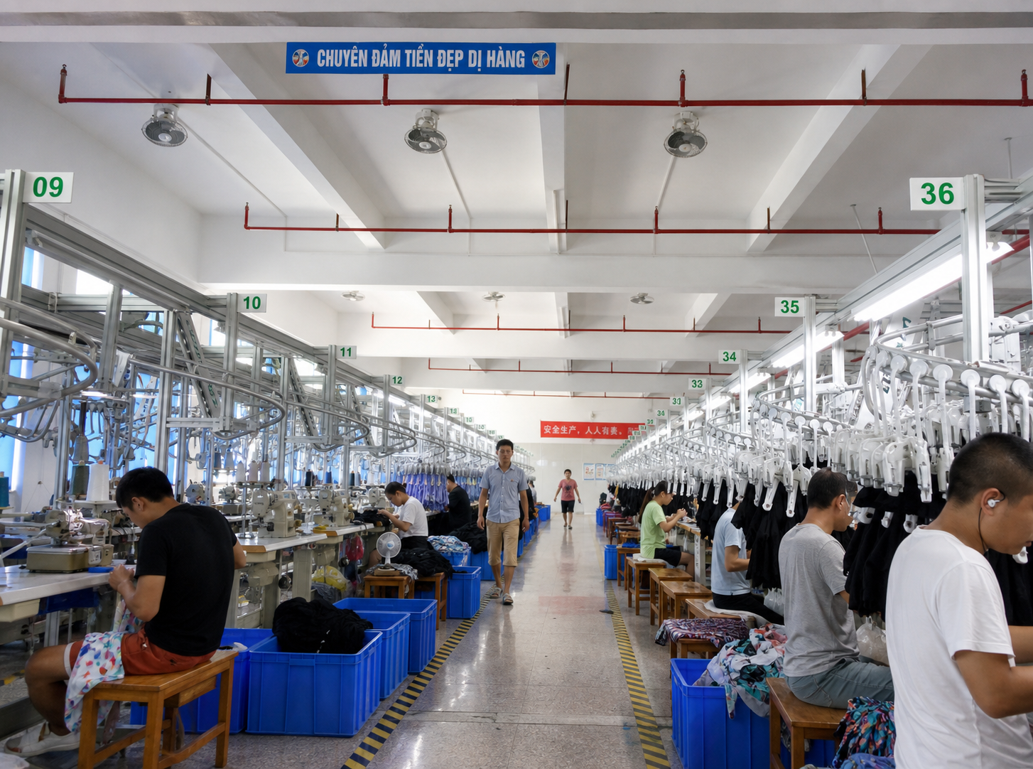 Well Fit swimwear sewing workshop and production lines
